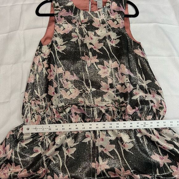 H&M Silver Metallic Pink Floral Elastic Peplum Silk Blend Dress‎ - Picture 3 of 8
